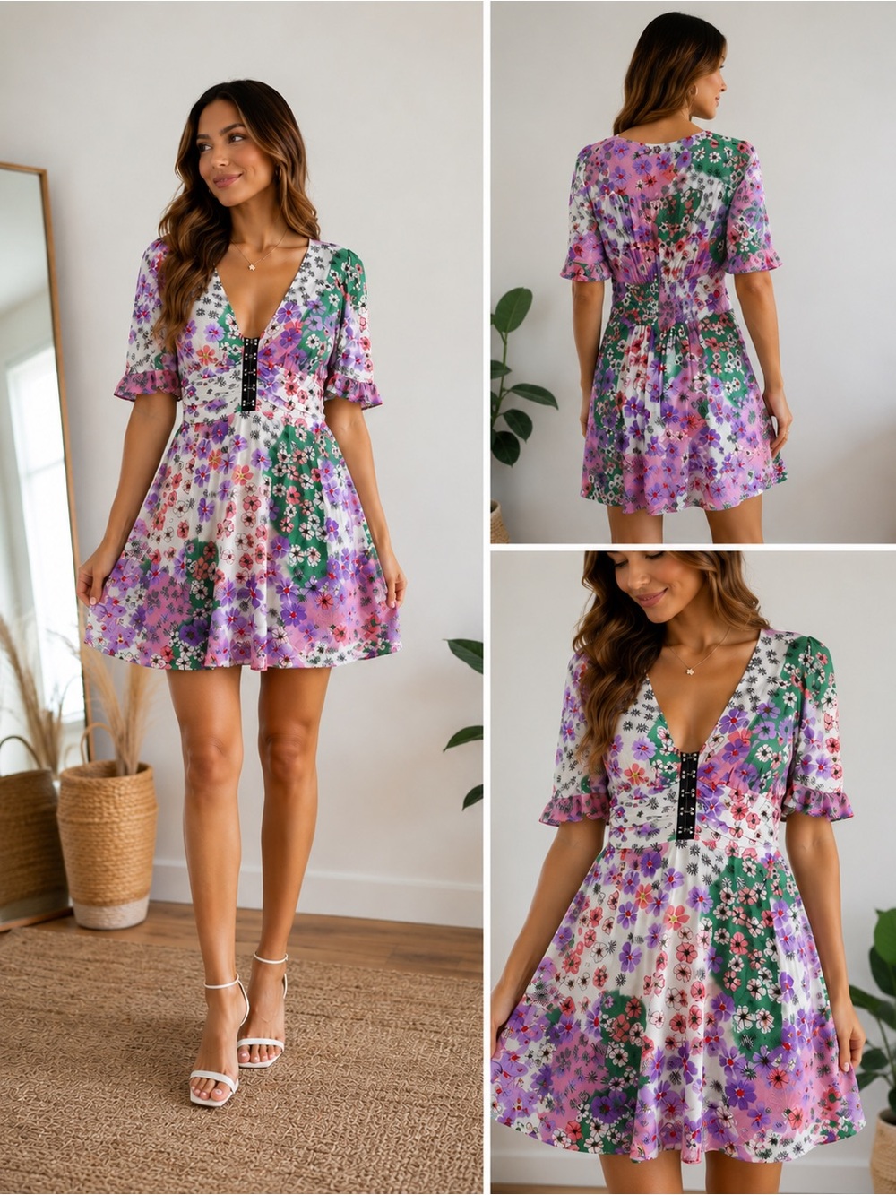 Beyond the Radar mixed floral print corset mini dress size XL